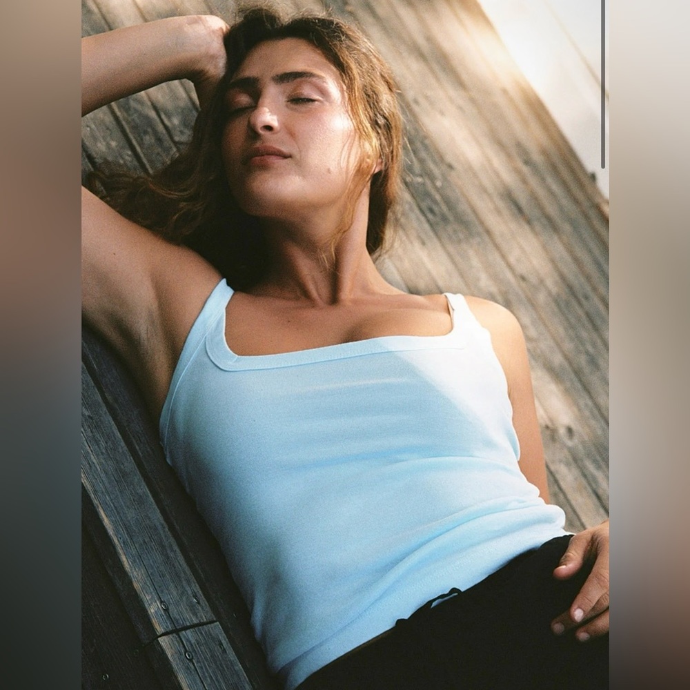 LA Relaxed Square Organic Tank in Sky